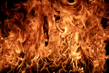Fire flame isolate on black background. Burn flames, abstract texture. Art design for fire pattern,...