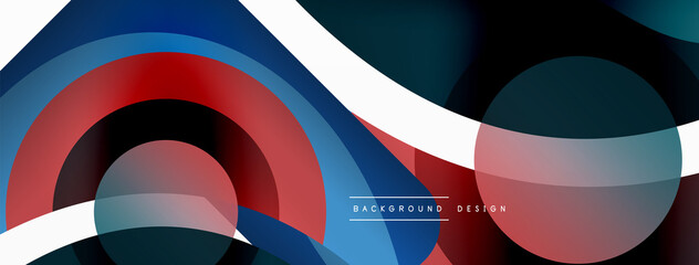 Obraz premium Abstract background with color geometric shapes. Beautiful minimal backdrop with round shapes circles and lines. Geometrical design. Vector illustration