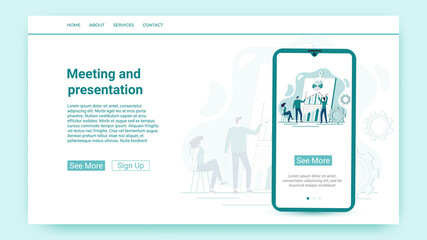 Meeting and presentation.Business negotiations, joint problem solving and presentation of new projects..Website and mobile application template.