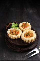 Puff pastry ayam or chicken puff pastry or vol au vent with chicken and vegetables.
