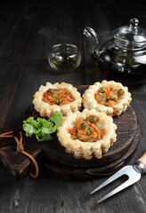 Puff pastry ayam or chicken puff pastry or vol au vent with chicken and vegetables.