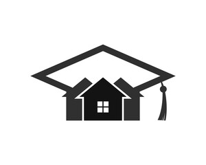 Graduation hat with three simple house inside