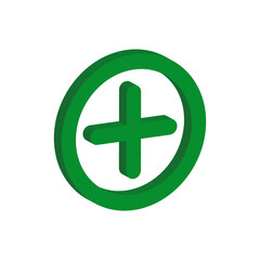 green outline plus sign 3d isometric vector icon