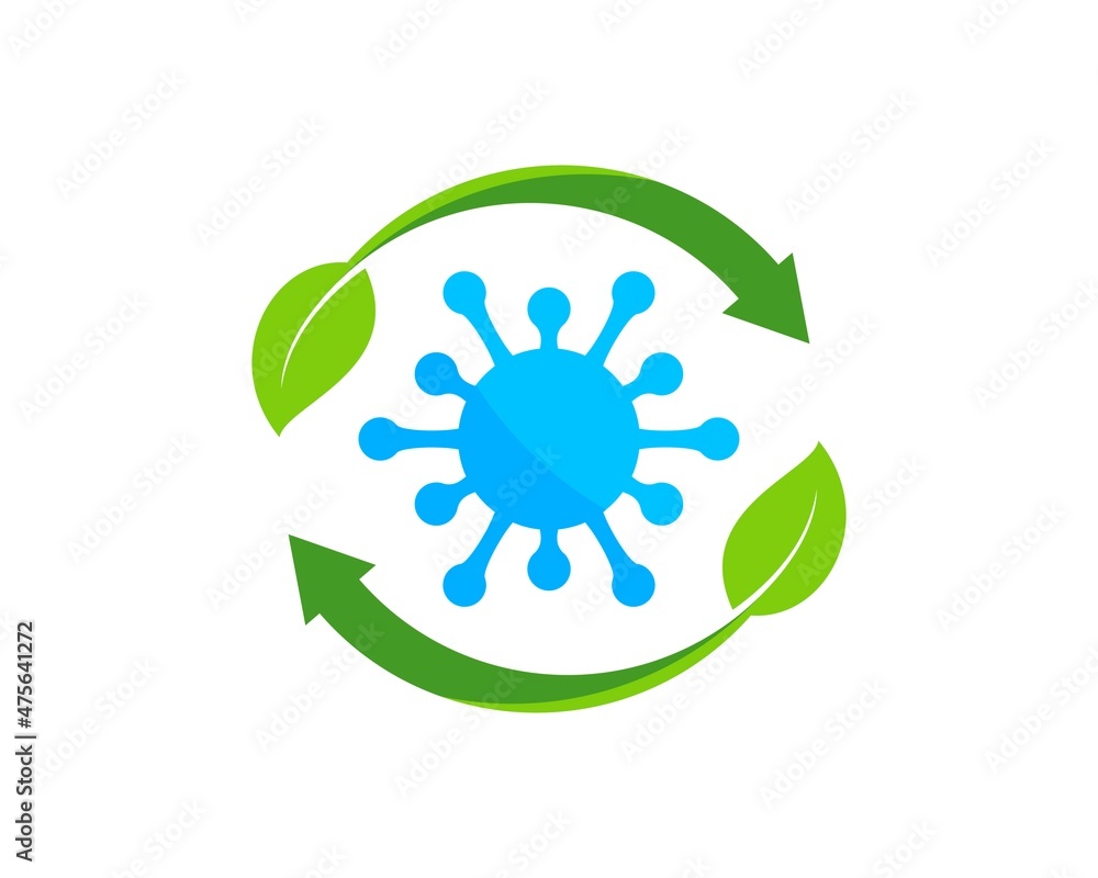 Poster circular arrow with leaf and virus symbol inside