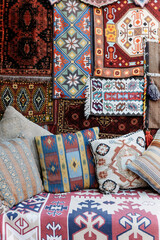 Detail image of Colorful traditional pattern pillows, interior decoration