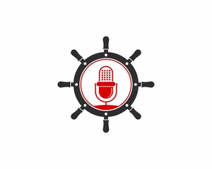 Fototapeta premium Ship steering wheel and microphone in the middle