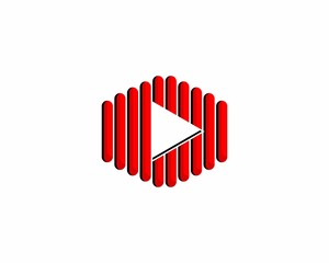 Red stripes with play button in the middle