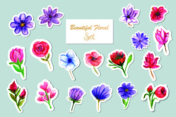 Floral stickers collection elements set