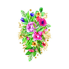 Beautiful watercolor red floral bouquet