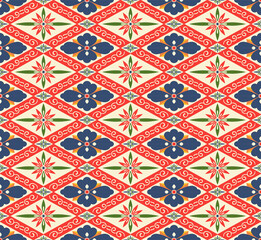 Japanese Diamond Flower Mosaic Vector Seamless Pattern