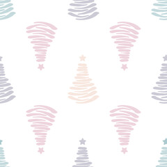 seamless simple pastel hand draw christmas tree pattern background