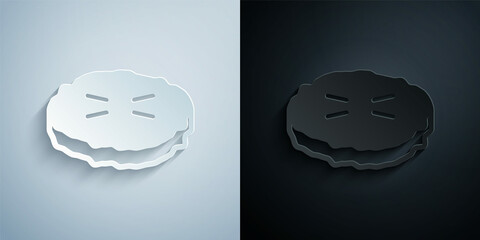 Paper cut Homemade pie icon isolated on grey and black background. Paper art style. Vector