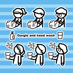 うがい　手洗い　シンプル　アイコン　フチ有