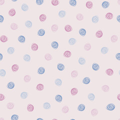 SEAMLESS FABRIC PATTERN BACKGROUND WITH DOODLE MULTICOLOUR HAND DRAW POLKA DOT
