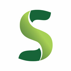 green nature leaf letter s logo design