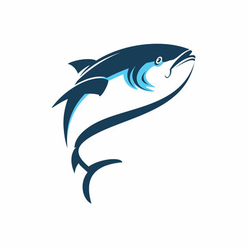 fish color line art logo design