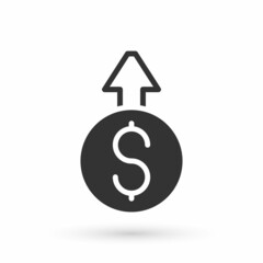Grey Financial growth dollar coin icon isolated on white background. Increasing revenue. Vector