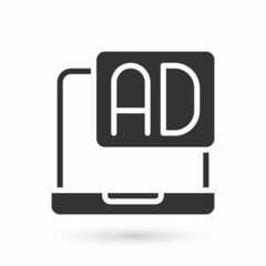 Grey Advertising icon isolated on white background. Concept of marketing and promotion process. Responsive ads. Social media advertising. Vector