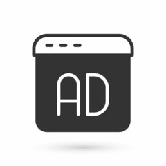 Obraz premium Grey Advertising icon isolated on white background. Concept of marketing and promotion process. Responsive ads. Social media advertising. Vector