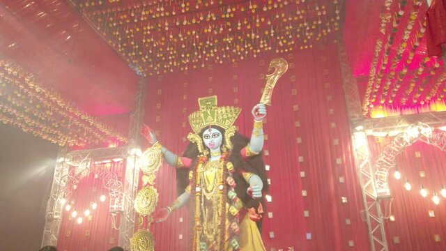 KOLKATA, INDIA - Nov 06, 2021: A festival  of worshipping of the Hindu goddess Kali in Kolkata in 4K