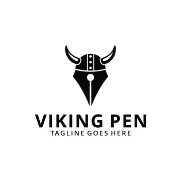 Viking logo design vector illustration pen hat logo vector icon design