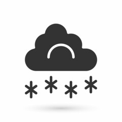 Grey Cloud with snow icon isolated on white background. Cloud with snowflakes. Single weather icon. Snowing sign. Vector