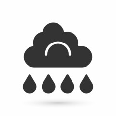 Grey Cloud with rain icon isolated on white background. Rain cloud precipitation with rain drops. Vector