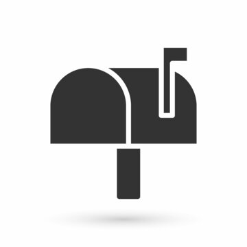 Grey Mail box icon isolated on white background. Mailbox icon. Mail postbox on pole with flag. Vector