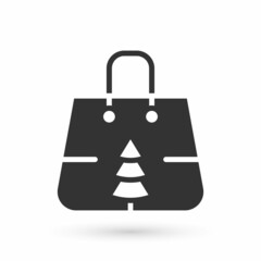 Grey Christmas paper shopping bag with snowflake icon isolated on white background. Package sign. Merry Christmas and Happy New Year. Vector