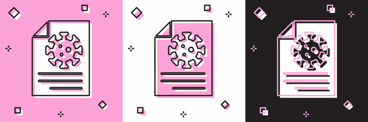 Set Medical clipboard with blood test results icon isolated on pink and white, black background. Clinical record, medical check marks report. Vector.