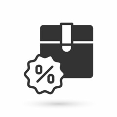 Grey Carton cardboard box with discount percent tag icon isolated on white background. Box, package, parcel sign. Delivery and packaging. Vector