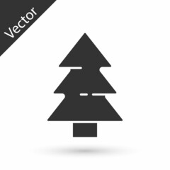 Grey Christmas tree icon isolated on white background. Merry Christmas and Happy New Year. Vector