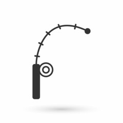 Grey Fishing rod icon isolated on white background. Catch a big fish. Fishing equipment and fish farming topics. Vector