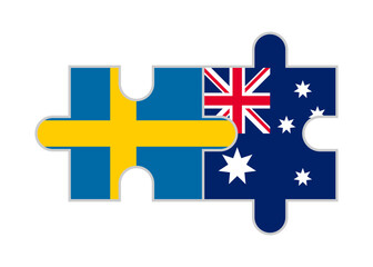 puzzle pieces of sweden and australia flags. vector illustration isolated on white background