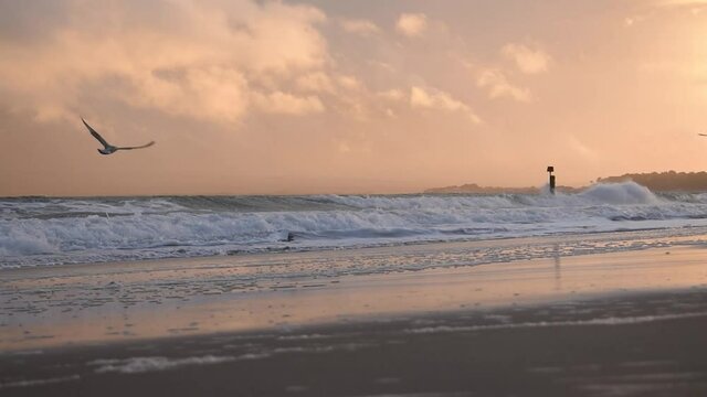 A mesmerizing shot of a seascape under the pink cloudy skies in Bournemouth in the United Kingdom