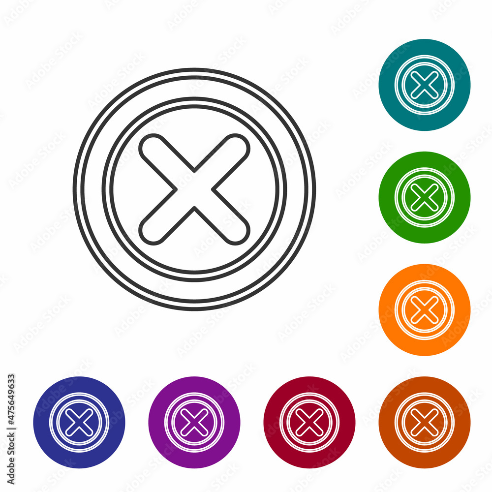 Poster black line x mark, cross in circle icon isolated on white background. check cross mark icon. set ico