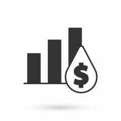 Grey Pie chart infographic and dollar symbol icon isolated on white background. Diagram chart sign. Vector