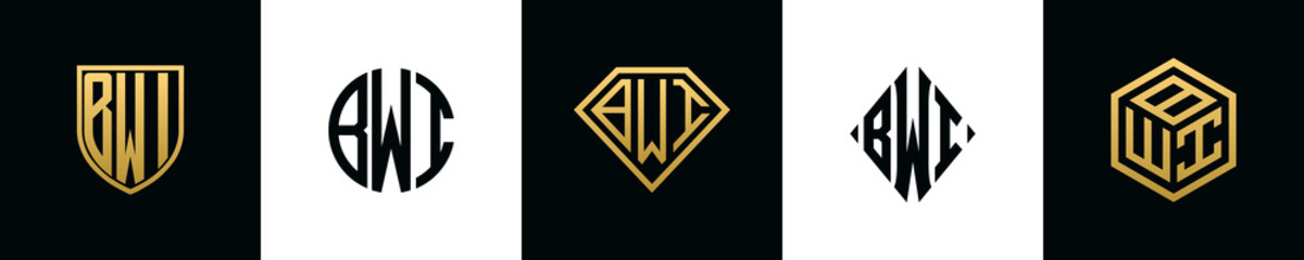 Initial letters BWI logo designs Bundle