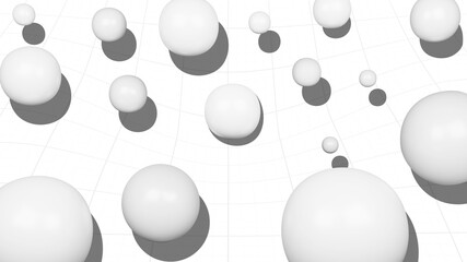 White balls on a wavy surface. 3D render.