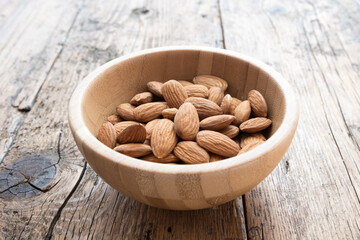 Almonds on the wooden table