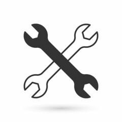 Grey Wrench spanner icon isolated on white background. Spanner repair tool. Service tool symbol. Vector