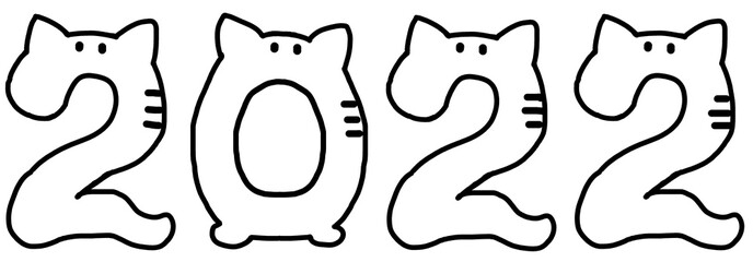 装飾文字　2022年　数字　白黒線画　細い線