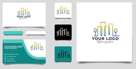 colorfull building modern logo with bussines card templete