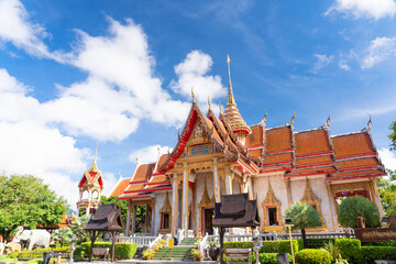 Fototapeta premium Temple Wat chalong Buddhist landmark of Phuket with cloud and most important famous travel in Thailand.