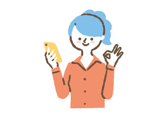 オーケーサインを出す女性会社員_色