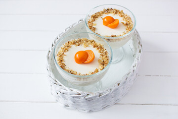 Panna cotta physalis decorated.