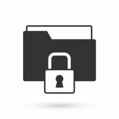 Grey Folder and lock icon isolated on white background. Closed folder and padlock. Security, safety, protection concept. Vector