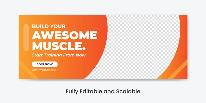 fitness social media cover template and website banner concept with editable file