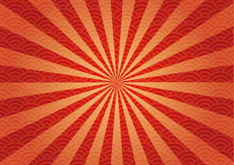 青海波　集中線　背景　赤