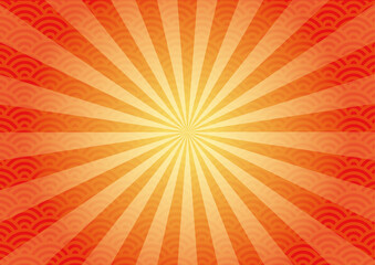 青海波　集中線　背景　赤